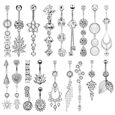 #ad 1Pc 14G Stainless Steel Dangle Belly Button Rings for Women CZ Navel Piercing