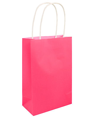 6 Neon Pink Bags With Handles Wedding Birthday Shopping Party Gift Loot Kids GBP 3.49