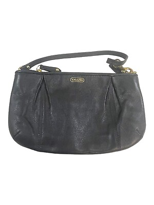 #ad Vintage Small Coach Black Pebbled Leather Black Wristlet Purse Handbag W Charm