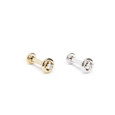 #ad 14K Solid Gold Minimalist Solitaire Diamond Stud Cartilage Helix Tragus Conch