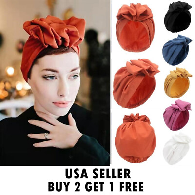 #ad Womens Knot Bow Turbans Elastic Chemo Hats Hair Loss Cap Head Wrap Head Turban