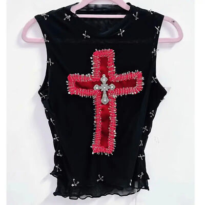 #ad Cross Tank Tops y2k t shirt harajuku Gothic Tank Punk vintage tops corset