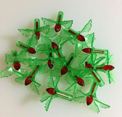 #ad GREEN HOLLY BULBS LIGHTS 20 Ceramic Christmas Tree RED CENTER PINS
