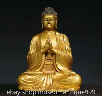 #ad 12.4quot; Old Tibet Copper Gilt Buddhism Sakyamuni Tathagata Buddha Statue Sculpture