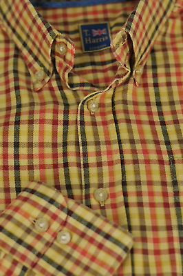 #ad T. Harris Men#x27;s Gold Red amp; Black Tattersall Cotton Casual Shirt L Large