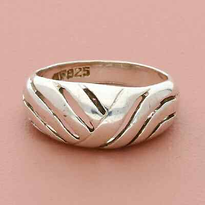 #ad sterling silver striped dome band ring size 5.75