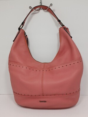 #ad Calvin Klein CK Pink Salmon Avery Pebble Hobo Handbag Satchel Purse Shoulderbag