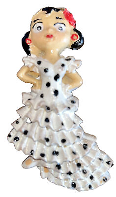 #ad Vintage Hand Painted Resin Flamenco Dancer Frig Magnet Spanish White Dress