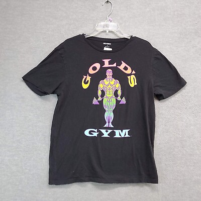 #ad Golds Gym Men T Shirt Medium Black Logo Graphic Short Sleeve Crew Neck Tee