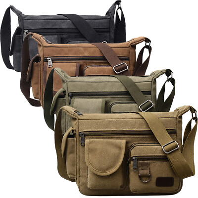 #ad Canvas Large Bag Men Tote Bag Messenger Crossbody Shoulder with Multiple Pockets