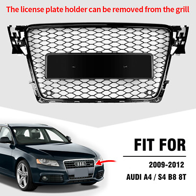 #ad Honeycomb Mesh Grille Bright Black RS4 Style For 2009 2012 Audi A4 S4 B8 8T