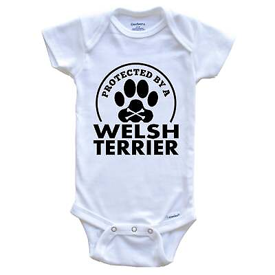#ad Protected By A Welsh Terrier Funny Dog One Piece Baby Bodysuit