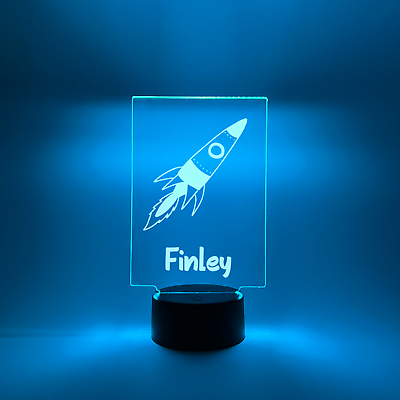 #ad Personalized LED 16 Color Night Light Up Lamp Stand Boys Rocket Space Room Gift