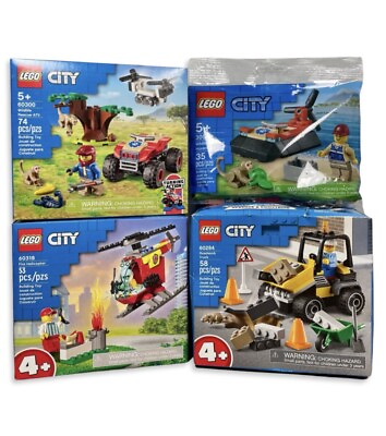 Lot of 4 LEGO City Sets: 60318 30570 60284 Roadwork Truck amp; 60300 Wildlife ATV