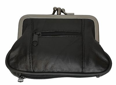 #ad Black Large Leather Metal frame coin purse by Leatherboss