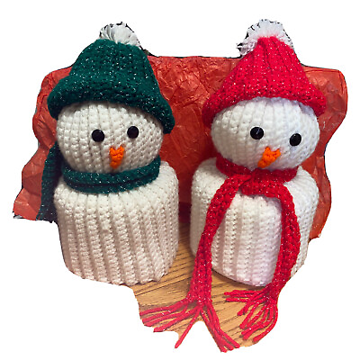 #ad 2 Crochet Or Knit Snowman Toilet Paper Roll Covers Christmas Scarves Handcrafted