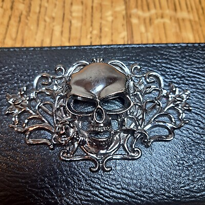 #ad Goth Skull Floral Embellished Womens Wristlet Clutch Wallet Black Zip Chain