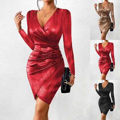 #ad Womens Wet Look Mini Dress Bodycon Ladies Evening Party Cocktail Christmas Dress