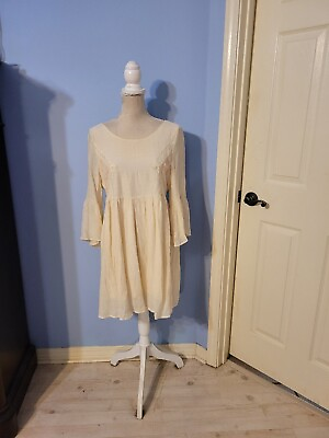 #ad Tassels N Lace Size 8 Dress Womens Cream With Pink Embroidery