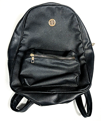 Perfect Image NY Black Leather Backpack Women#x27;s Purse Bag with Logo $37.40