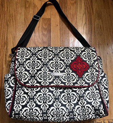 #ad Petunia Pickle Bottom Boxy Backpack Diaper Bag Black Red 14X18