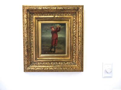 #ad Oil Painting on Board 1920#x27;s of a Golfer By Mucshi in Origal Giltwood Frame