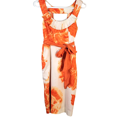 #ad Moulinette Soeurs Anthro Dress 2 Women#x27;s Orange White Floral Sheath Romantic