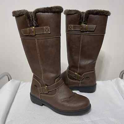 Totes Boots Womens Size 7 Brown Faux Leather Fur Lined Mid Calf Winter Fashion