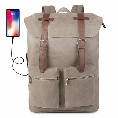 Prasacco Travel Hiking Canvas Backpack for 15.6inch Latptop $17.49