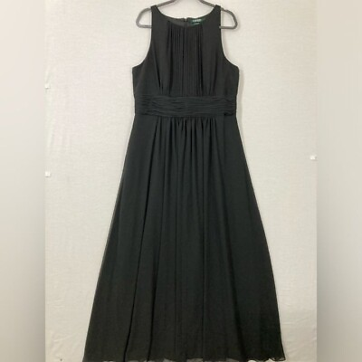 #ad Lauren Ralph Lauren Evening Black Pleated Sleeveless Maxi Dress size 18