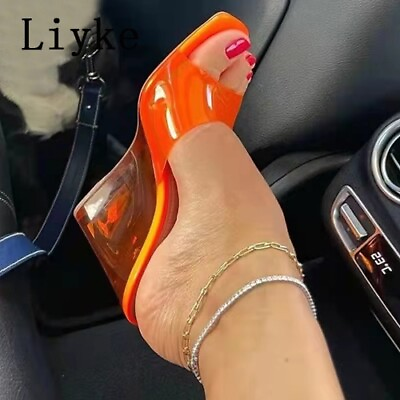 #ad Summer Wedge Slippers Fashion Runway PVC Jelly Sandals Women Clear Heels Shoes