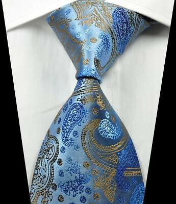 #ad Hot Classic Paisley Brown Blue JACQUARD WOVEN 100% Silk Men#x27;s Tie Necktie