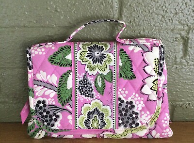 #ad Vera Bradley “Priscilla” Small Pink Green And Black Fold Out Cosmetic Travel Bag