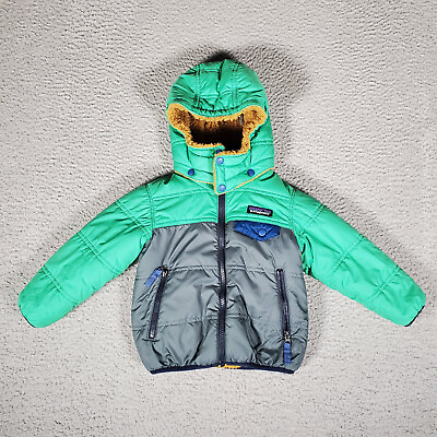 #ad Patagonia Baby Jacket 2T Tribble Reversible Boys Hooded Full Zip Green Puffer