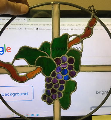 #ad Vintage Stained glass Grapes Grapevine Circle 12quot; Diameter Round