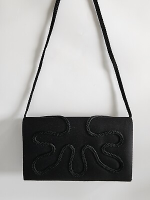 #ad La Regale Black Satin Evening Mini Bag Purse Clutch Bag Pre owned