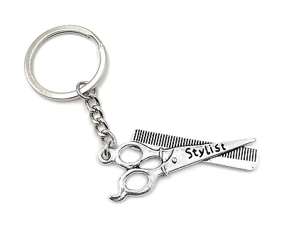 #ad Keychain Scissors With Comb Hairdresser Metal Pendant Charm
