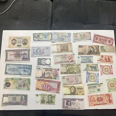 #ad MIXED LOT 29 DIFFERENT WORLD PAPER MONEY BANKNOTES CURRENCY FOREIGN UNCIRCULATED