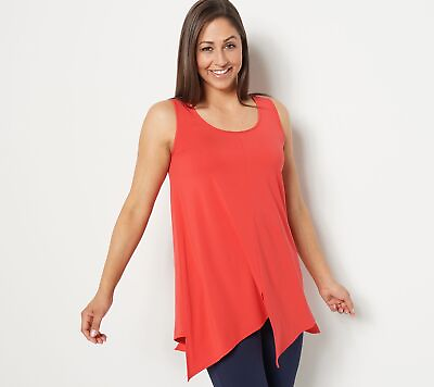 #ad Susan Graver Every Day Petite Cool Touch Knit Tunic Tank Women#x27;s Top PXL Red