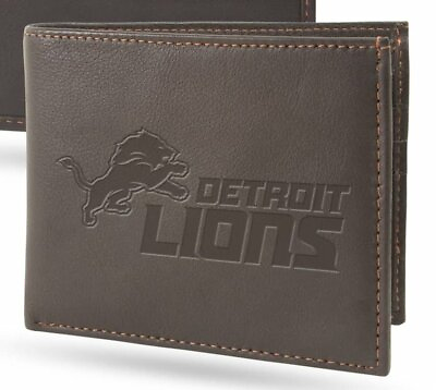 #ad Detroit Lions Wallet NFL Lic. BI Fold Leather Football Billfold Dark Brown