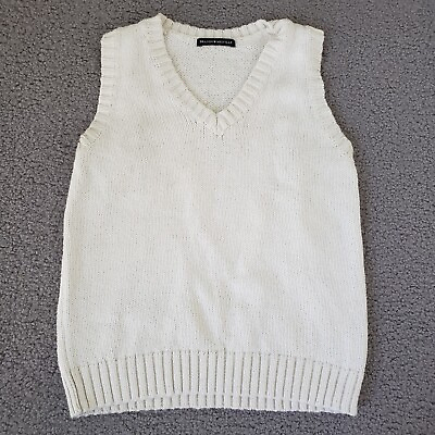 #ad Brandy Melville Sweater XS Women Cream Vest V Neck Cotton Chunky Knit Ribbed