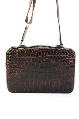 #ad Tardini Womens Embossed Leather Briefcase Crossbody Shoulder Handbag Brown