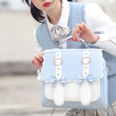 #ad Japanese Cute Girls Lolita Bow Handbag Satchels JK Uniform Bag PU Leather School