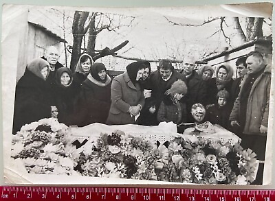 #ad 1950s Dead Woman in Open Coffin Funeral Corpse HORROR Post Mortem Vintage Photo