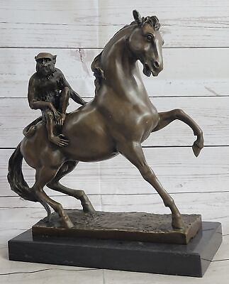 #ad BRONZE MONKEY ON HORSE STATUE Sm Feng Shui Collectible Novelty Gift European Art