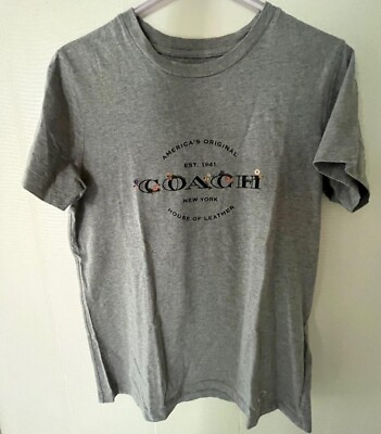 #ad Coach Floral Embroidered Logo T Shirt Size Small GREY