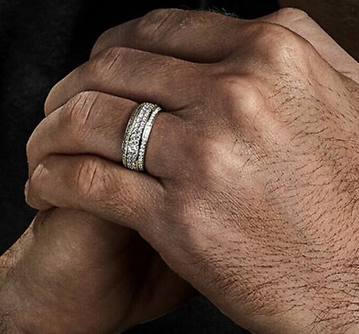 #ad Solid 950 Platinum 2.00 Carat Genuine Round Diamond Mens 6 mm Width Wedding Ring