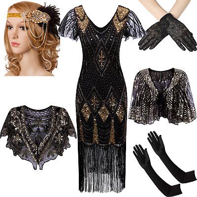 Vintage Fringed 1920s Beaded Flapper Gatsby Wedding Evening Party Cocktail Dress $48.59