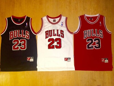 #ad MJ Chicago Bulls 23 Michael Jordan White Red Black Men#x27;s Jersey