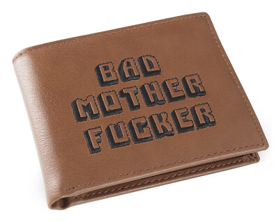 #ad Brown Embroidered Bad Mother Fu**er Leather Wallet As Seen in Pulp Fiction